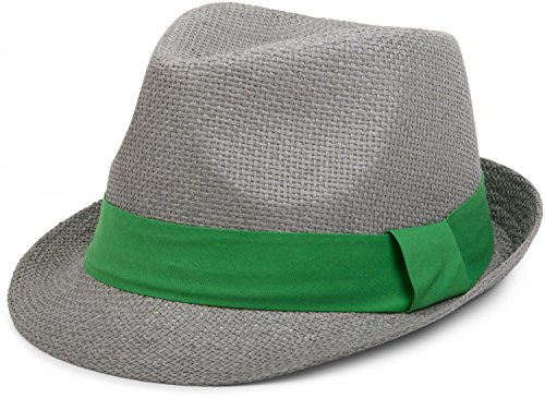 styleBREAKER Trilby Strohhut Zierband, Umfang 56 cm,Grau/Grün