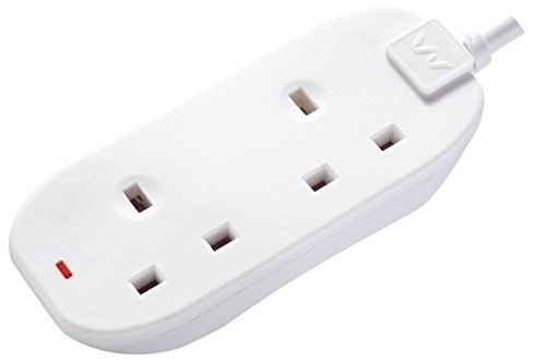 Masterplug Two Socket Double Extension Lead with Power LED Indicator, Unswitched, 10 Metre Cable, 2-Way Plug Extension Cable, Power Strip, Basic Power, White, 13A, 2G, 10m, BTN10N