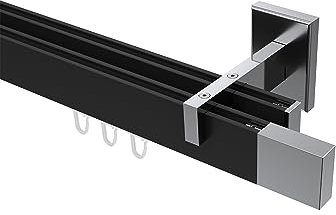 Interdeco kantige Innenlaufstange/Gardinenstange eckig Schwarz/Chrom doppelläufig Typ 10212921, 200 cm