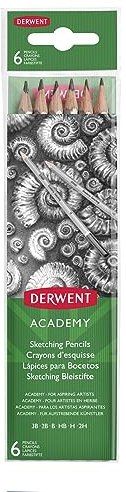 Derwent Academy Graphite Sketching Pencils, Set of 6, Wallet, 3B-2H Degrees, , 2300086