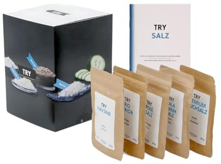 Geschenkset Salz mit 5 Salzsorten (180g) aus aller Welt (Fleur de Sel, Rosé Salz, Quellwassersalz, Räucher Salz, Kala Namak) - Geschenk für Hobbyköche