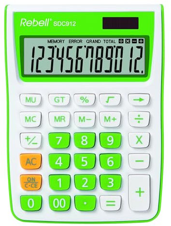 Rebell RE-SDC912GR Tischrechner SDC912, 12-stelliger Tischrechner für Büro und Zuhause, Dualbetrieb, grün