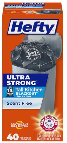 Hefty Ultra Strong 13 Gal Kitchen Trash Bags, Black, Unscented, 40ct