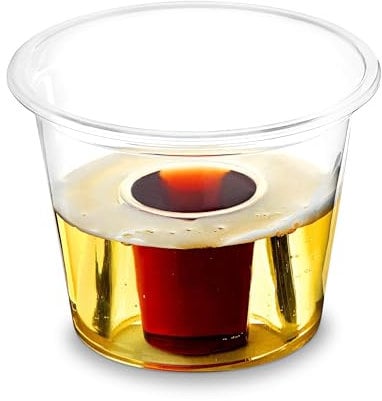 Bomb Cups - 25ml CE Marked clear, polypropylene, crushable, recyclable. Shot cups, Bomb Shotz, Ideal for Red Bull & Jagermeister (Pack of 50)