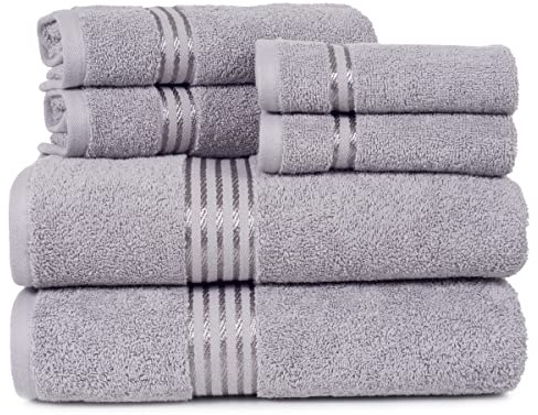 Lavish Home 6 Piece Bathroom Towels Set - 625GSM 100% Cotton Bathroom Essentials with 2 Absorbent Wash Cloths, 2 Hand Cloths, and 2 Bath Towel for Shower, Gym, Dorm and Spa (Gray)