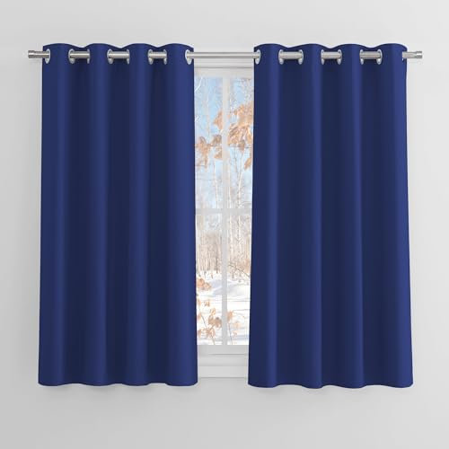 PONY DANCE Blue Energy Saving Blackout Curtains for Boys, Short Eyelet Thermal Curtains & Drapes for Living Room/Kitchen/Kid's Bedroom Window Treatment, W46 X L54-inch, Set of 2