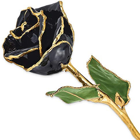 Peppermint Long Stem Dipped 24K Gold Trim Genuine Rose in Gold Gift Box by Allmygold Jewelers