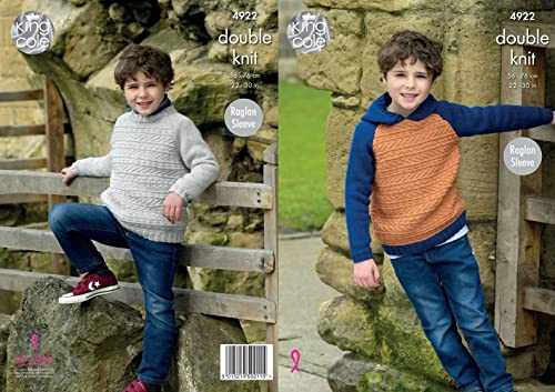 King Cole Boys Double Knitting Pattern Childrens Raglan Sleeve Hoodie & Sweater (4922)