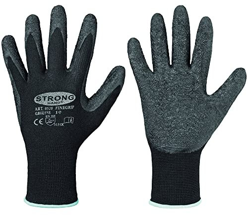 12 Paar Stronghand - Arbeitshandschuh Latex beschichtet Finegrip schwarz Gr. 7