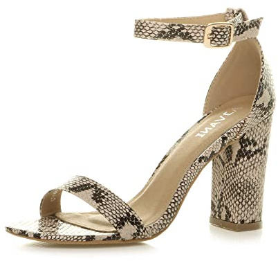 AJVANI Womens ladies block high heel ankle strap peep toe strappy sandals shoes pumps party size