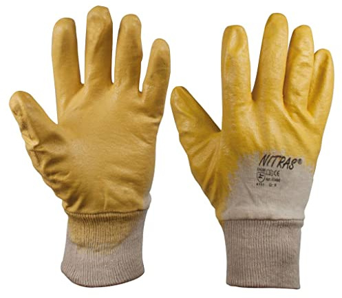 SW-Stahl 11501L Nitrilhandschuhe Gr. 9 - Arbeitshandschuhe Gelb L | Schutzhandschuhe EN 388 Kat II - Baumwolle Montagehandschuhe mit Strickbund - Werkstatt & Kfz Mechanikerhandschuhe