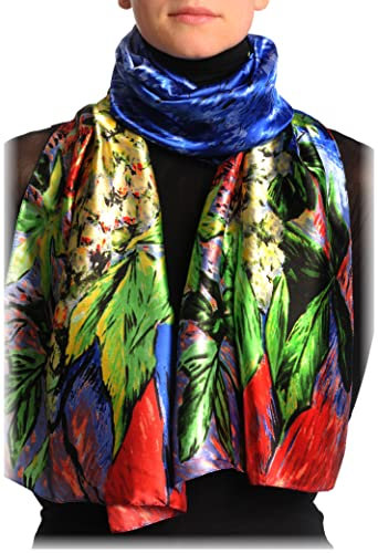 LissKiss Blue, Red & Green Van Gogh Flowers - Mehrfarbig Scarf, Schal Einheitsgroesse - 50cm x 160cm
