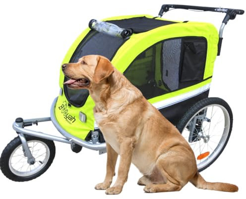 Booyah Großer Haustier-Fahrradanhänger Hundebuggy & Jogger mit Stoßdämpfern Kein Kippen Grün/Gelb