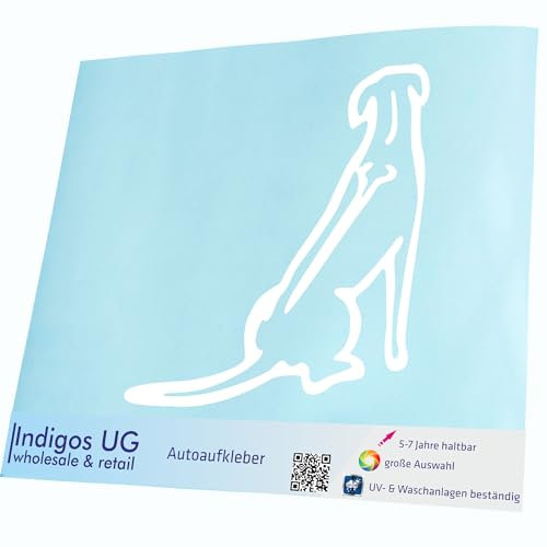 INDIGOS UG Auto Aufkleber Rhodesian Ridgeback - weiß - 88x99 - konturgeschnittener Autoaufkleber ohne Hintergrund - Selbstklebender Sticker für Auto, Fenster, Bus oder LKW - UV-beständig & wetterfest