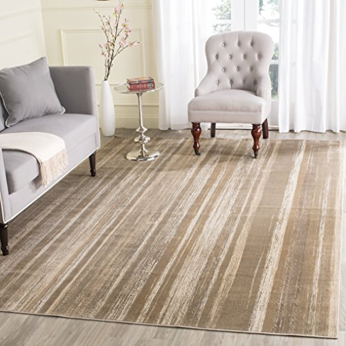 SAFAVIEH Vintage Collection Area Rug - 6'7 x 9'2, Mouse, Modern Stripe Distressed Viscose Design, Ideal for High Traffic Areas in Living Room, Bedroom (VTG172-3110)