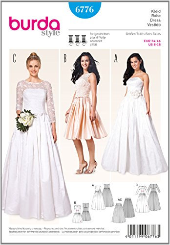 Burda Muster Hochzeits-Abendkleid, Papier, Mehrfarbig, 34-44