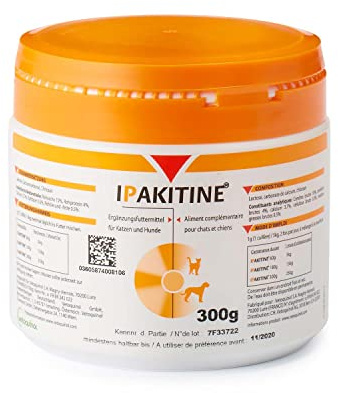 Vetoquinol Ipakitine | 300 g | Ergänzungsfuttermittel für Katzen und Hunde | Zur Unterstützung der Nieren | Bei Niereninsuffiziens | Pulver zur Einmischung in das Futter