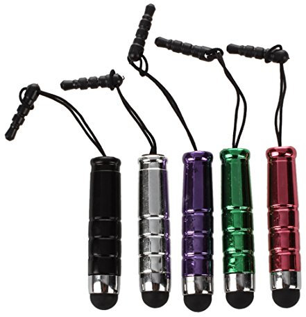 Touchscreen Pen - SODIAL(R) 5 x Stift Mini Silber/ Lila/ Schwarz/ Rot/ Gruen mit Adapter 3.5 mm fuer Touchscreens von Tablets und Smartphones (iPhone, iPad, Samsung, Motorola, LG, HTC, Blackberry)