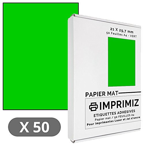 Etiketten-Bögen, Neongrün – 50 selbstklebende Etiketten, 210 x 297 mm – Matt – für Laserdrucker und Tintenstrahldrucker – 50 Blatt, A4, selbstklebend