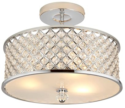Semi Flush Light in Chrome with Clear Crystal Glass Finish - Hudson