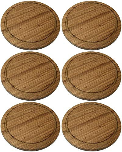Neustanlo - 6 Stück Fleischteller 25 cm - mit Saftrille - moderner Frühstücksteller aus FSC zertifizierten Bambusholz