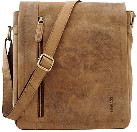 LEABAGS Leder Umhängetasche Herren & Damen I Messenger Bag mit Schultergurt I Schultertasche I Arbeitstasche I Tragetasche I Handtasche I Echtleder Tasche