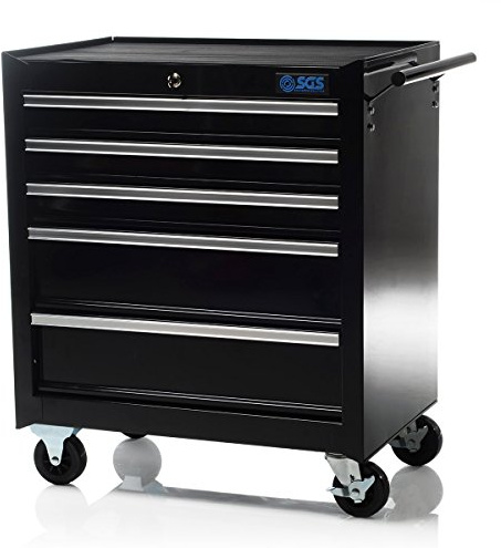 SGS 26in Professional 5 Drawer Tool Cabinet Steel, Drawer Liner, Slides & Wheels