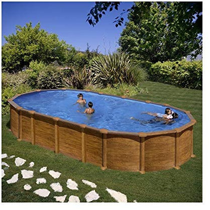 Piscina de Acero Elevada,Ovalada con Aspecto Madera. Piscinas Desmontables para Jardín. 730 x 375 x 132 cm - Piscina Gre KITPROV7388WO Amazonia.