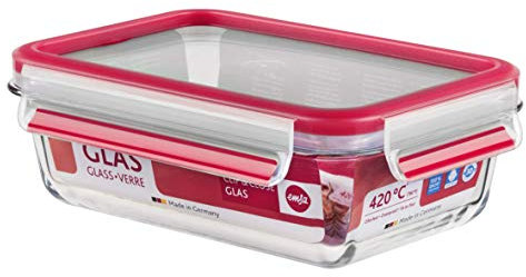 EMSA Clip & Close Glas Frischhaltedose, rechteckig, 0,7 L, 35 x 25 x 10 cm, 100 Prozent dicht, rutschfestes Stapeln, Glasbehälter spülmaschinen-, gefrier-, backofen-, mikrowellenfest, , 516244