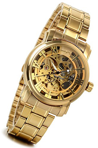 Lancardo Orologio da Polso Uomo Meccanico Automatico Quadrante Numeri Romani Custodia Posteriore Trasparente Colore Oro
