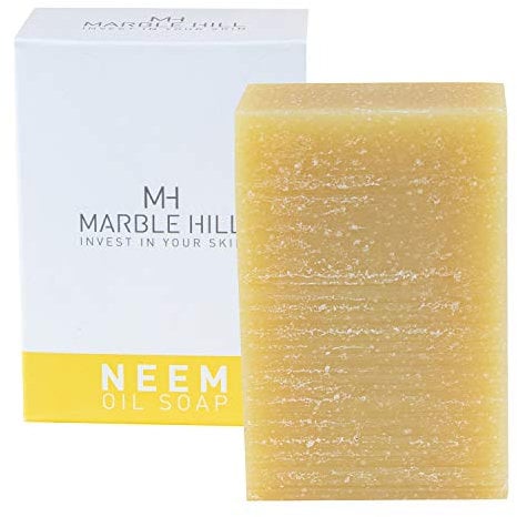 Marble Hill Neem Oil Soap Bar “Fabulously Moisturising - Sunday Times” Dry Sensitive Eczema-Prone Skin Psoriasis Natural Cleanser for Face Hands, Body All Ages with Shea Butter Vitamin E 100g