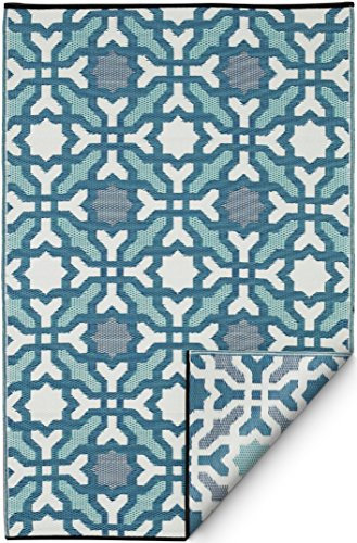 FAB HAB Outdoor-Teppich - wetterfest, farbecht, wendbar - recycelter Premium-Kunststoff - spanische Kacheln Landhaus - Terrasse, Balkon, Garten, Flur, Bad - Läufer Seville Blautöne, 90x150 cm