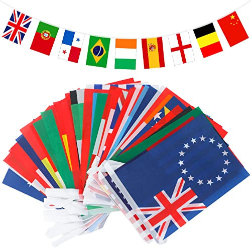 G2PLUS 13M 50 Banderas de Países Diferentes, Pancartas Fiestas Eurovisión,Decoración de Concurso de Canto de Eurovisión,Guirnalda de Banderas para Bar,Decoración de Fiesta 