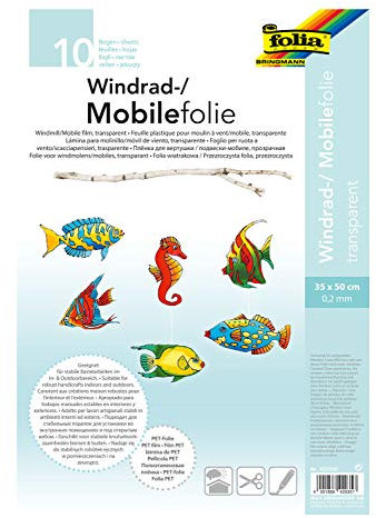 folia 420350 - Mobilefolie, Windradfolie, PVC, transparent, 0,2 mm, 35 x 50 cm, 10 Bogen - zum Basteln von Mobiles oder Windrädern