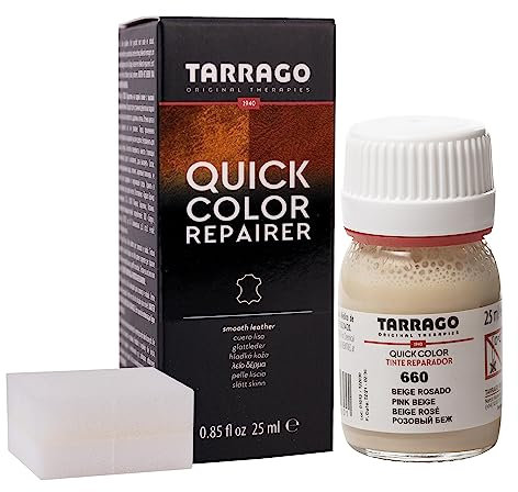 Tarrago | Couleur rapide 25 ml | Teinture pour chaussures en cuir, cuir lisse et toile et accessoires | Séchage rapide, répare et protège les chaussures contre les petites usures (rose beige 660).
