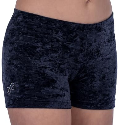 ff FISCHER Turnhose Mädchen Samtshorty Gymnastik Turn Shorts in wolkigem Samt Fitnesshose Sport 77134, Größe: 128, Farbe: Schwarz