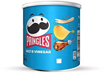 Pringles Salt & Vinegar Crisps Can 40g (Pack of 12) | Potato based crisps in a handy small resealable can, an easy lunchtime or afternoon snack at home, at work or on the go