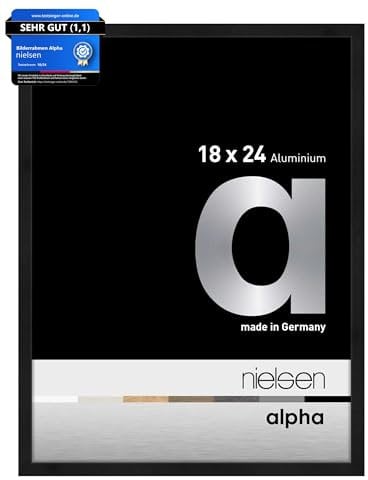 nielsen Bilderrahmen, 18 x 24 cm, Aluminium, Schwarz matt, Fotorahmen zum Auftstellen und Aufhängen im Hoch- & Querformat, Echtglas, Alpha