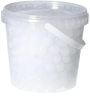 1 Liter Eimer aus Kunststoff mit Deckel Deko Hydro Wasser Perlen Kugeln künstliche Blumenerde Aquaperls Aqualinos zum Dekorieren Ø 1,5 bis 2,5 cm (Weiß)