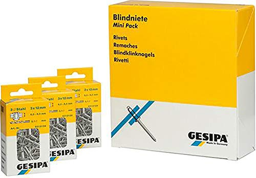 Gesipa 1433573 Steel Blind Rivets with Dome Head, Silver, 100-Piece