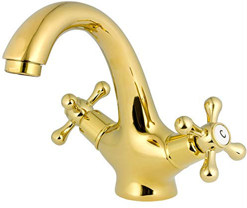 Edle Retro Nostalgie Waschtisch Armatur mit Kreuzgriff GOLD