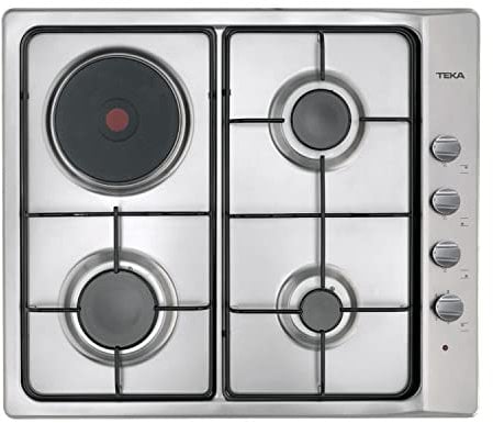 Teka E/60.3 3G 1P AL - Butangas- und Elektrokochfeld, 60 cm, 3 Brenner und 1 geschirmte Elektroplatte, emaillierte Grillplatten, Gasplatte mit 3 Flammen, Butangasplatte, Edelstahl