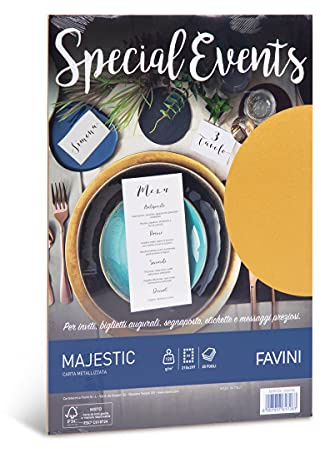 Favini Special Events Metallic-Papier, 120 g/m², A4, 20 Blatt, Perlglanz-Finish, ideal für besondere Veranstaltungen, bedruckbar, Gold, 21 x 29,7 cm