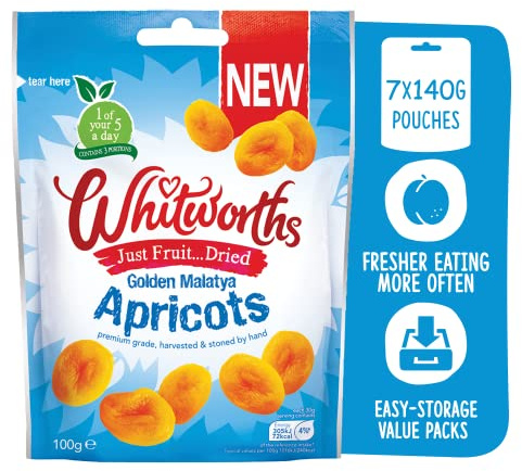 Whitworths Apricots | Naturally Sweet, Soft & Dried Apricot | 7 Pcs X 140g | Low Calorie Snacks | Vegan Healthy Snack | 1 of 5 a Day
