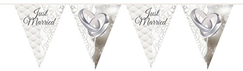 Folat 21364 Just Married Wedding Bunting Garland-10 m, Silver Colored