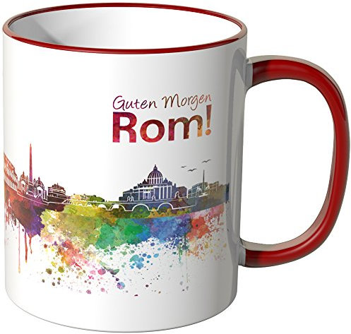 WANDKINGS® Tasse, Schriftzug Guten Morgen Rom! mit Skyline - ROT