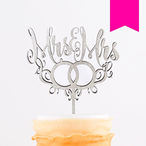 KLEINLAUT 3D-Schriftzug Cake Topper Mrs. & Mrs. mit Ringen in Größe: 25 x 28,8 cm - Dekobuchstaben - 32 Farben zur Wahl - Neon Pink