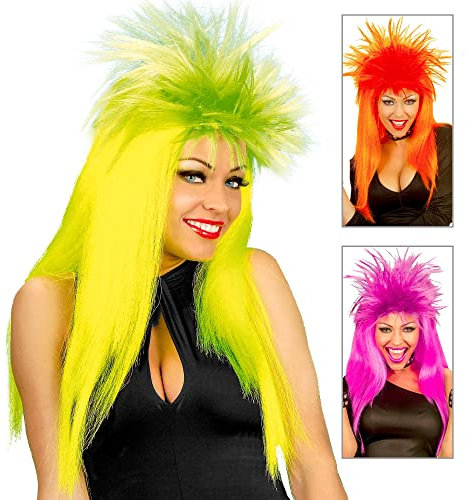 W WIDMANN MILANO Party Fashion, Punkadelic Orange Perücke, gewagter Stil, fluoreszierende Farbe, leicht und komfortabel, vielseitig für alle Veranstaltungen, pflegeleicht