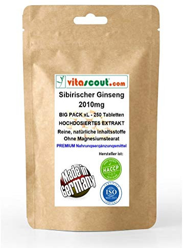 Sibirischer Ginseng Extrakt entspricht 2010mg Pulver PRO TABLETTE - MADE IN GERMANY - 250 Tabletten - OHNE MAGNESIUMSTEARAT - LABORGEPRÜFT