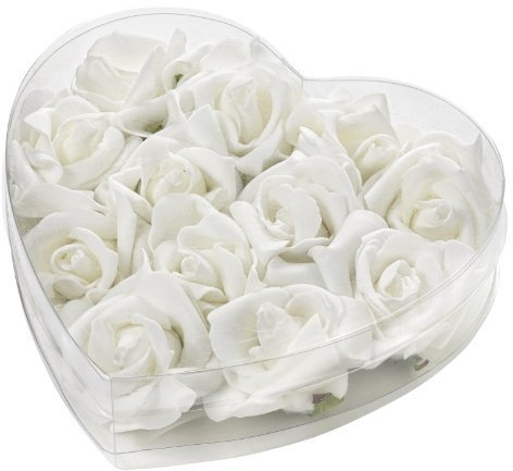 Rosen weiß 5 cm, Herzbox mit 12 St.